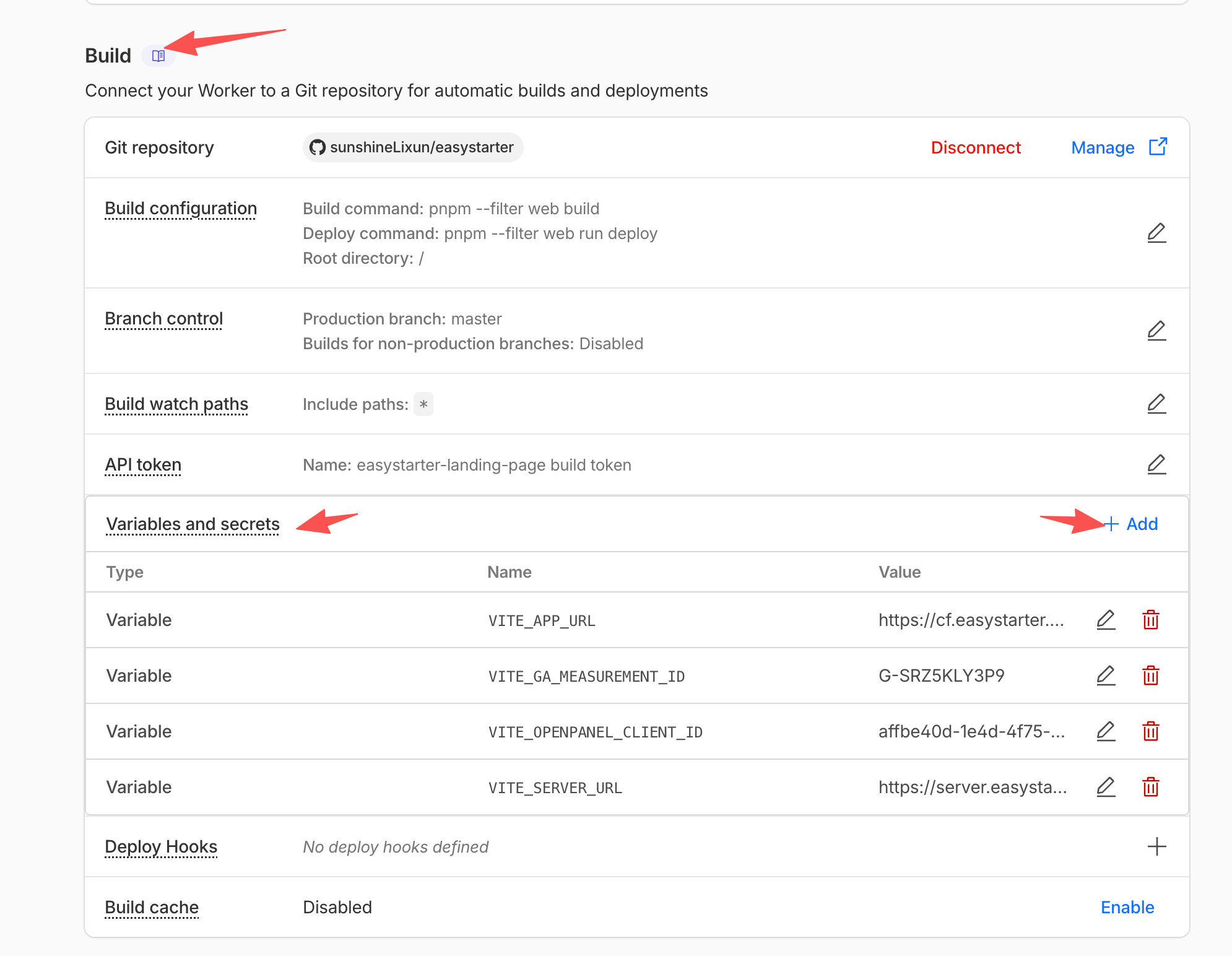 Cloudflare 构建环境变量配置入口