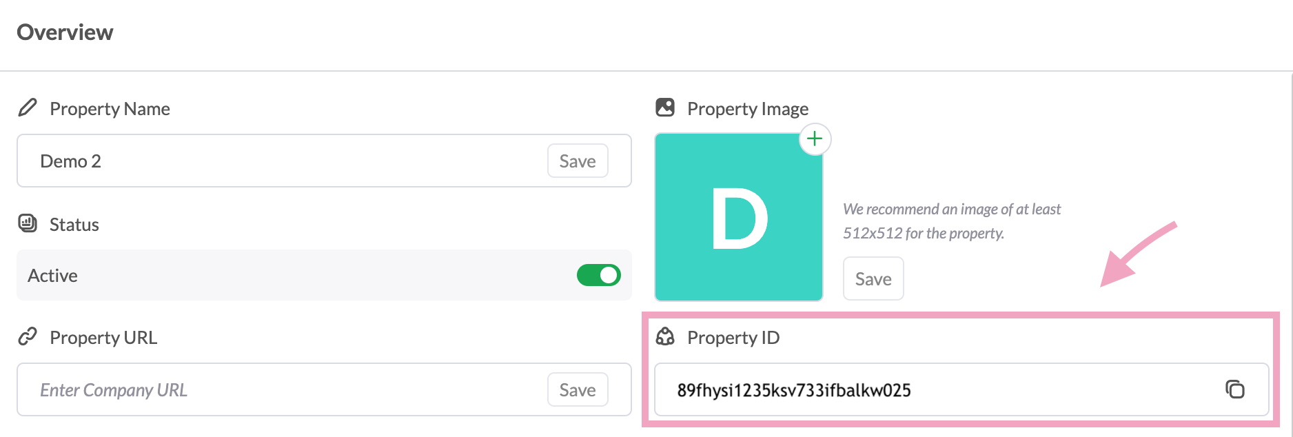 Property ID field on the Overview page